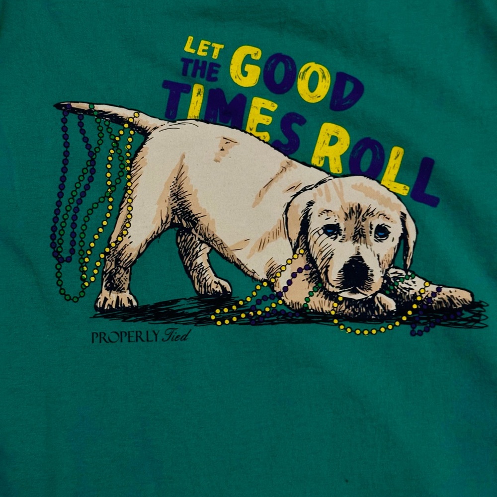 Properly Tied Kids Long Sleeve Mardi Gras Tee - Green with Dog Graphic